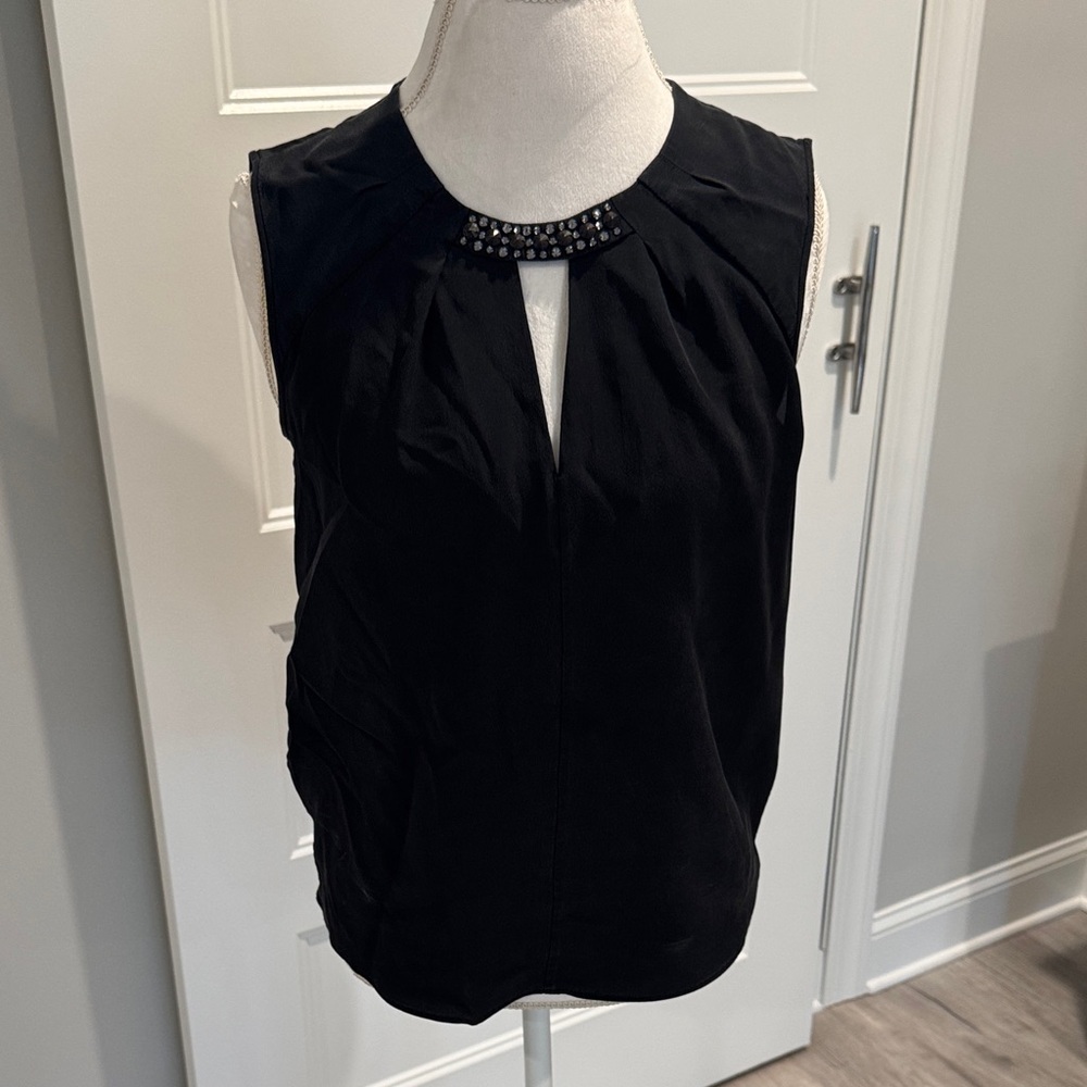 BCBGMaxAzria Black Sleeveless Blouse with Studded Neckline
